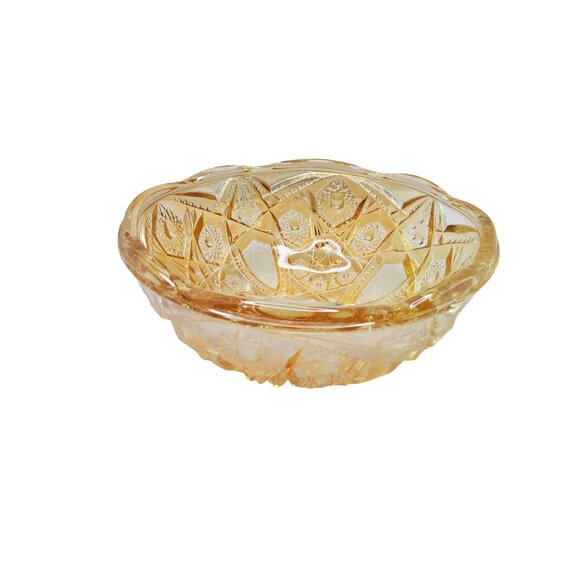 vintage 1950s-60s jeannette marigold diamond cut carnival glass bowl - Picture 5 of 11